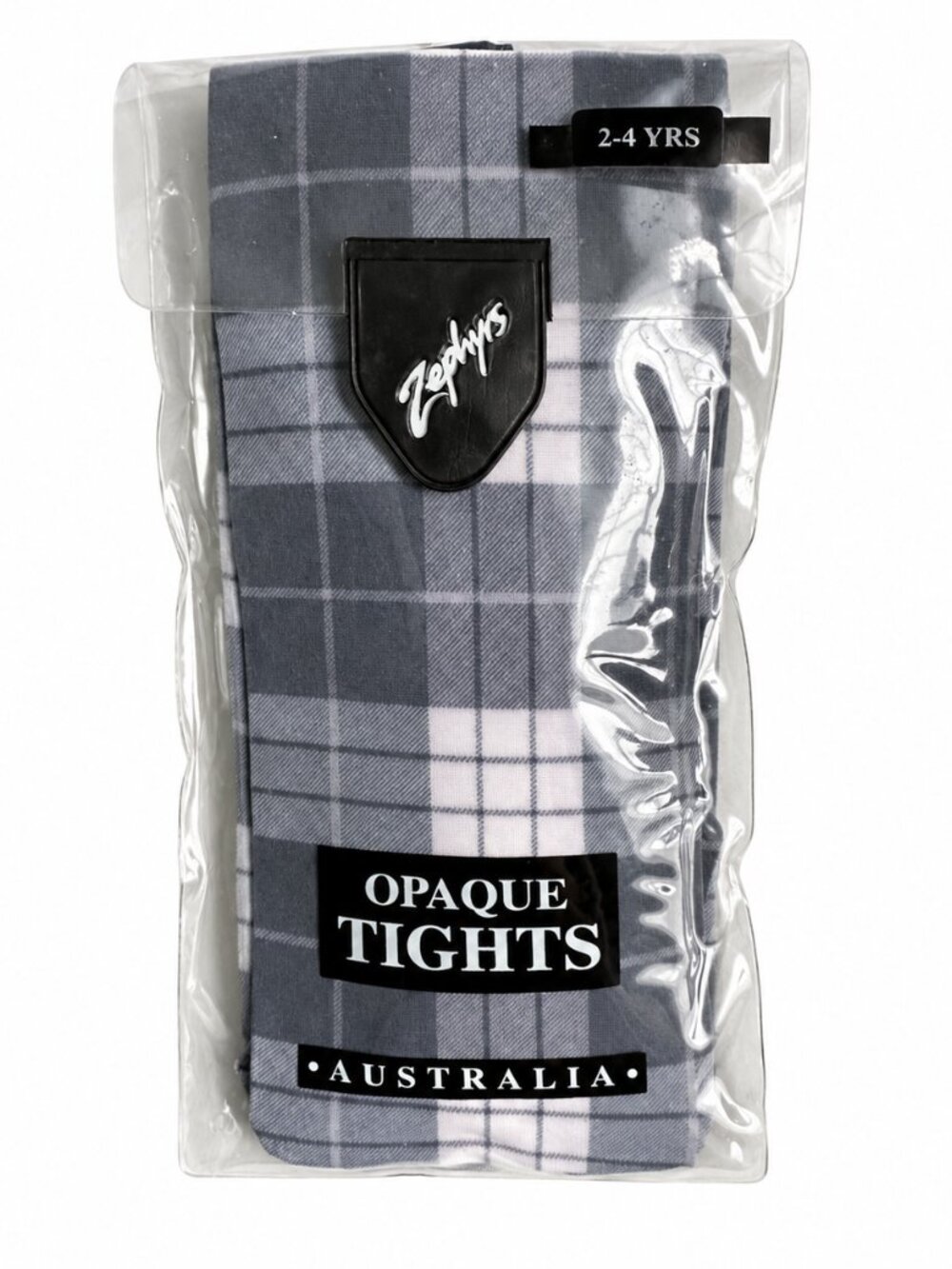 Girls Plaid Opaque Tights Gray White Toddler Size 2-4 Years NWT Made Australia